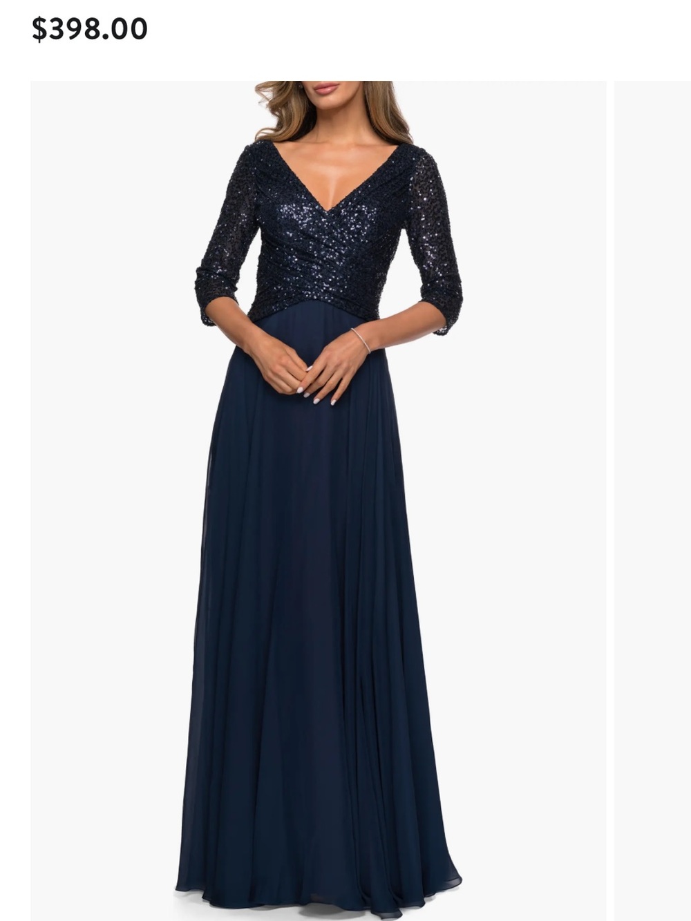 La Femme Navy Sequin Long Sleeve Evening Gown, mother of the bride, bridesmaid